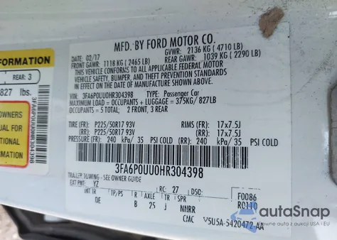 2017 Ford Fusion S from USA, damaged, VIN 3FA6P0UU0HR304398